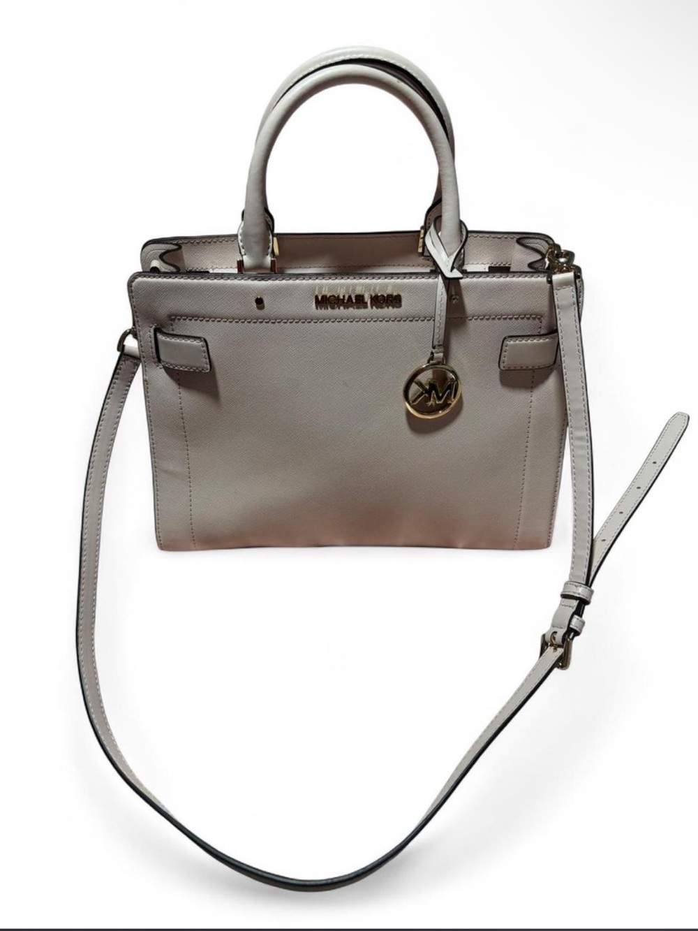 Michael Kors Cream-White Saffiano Leather Satchel with Shoulder Strap
